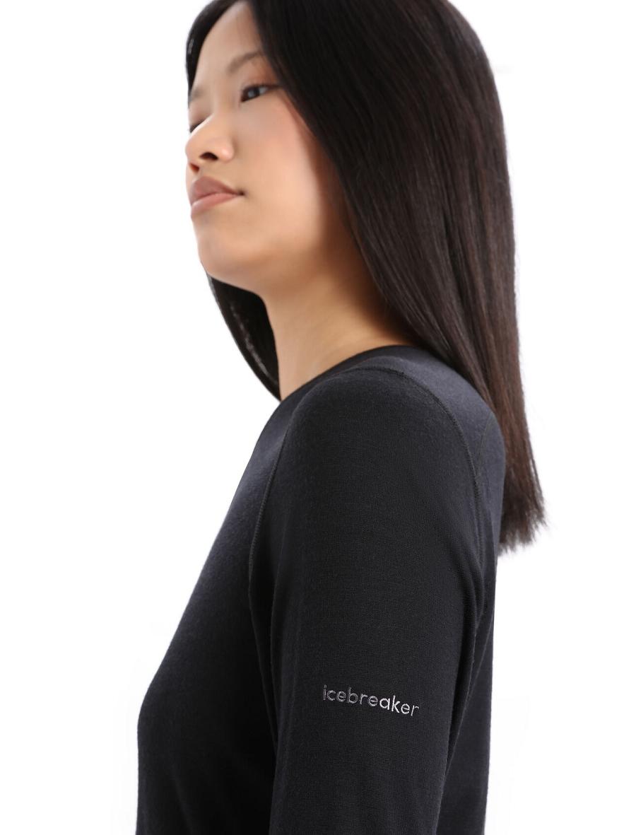 Women's Icebreaker Merino 200 Oasis Long Sleeve Crewe Ski Circle Base Layers Black | CA 1111VRWD